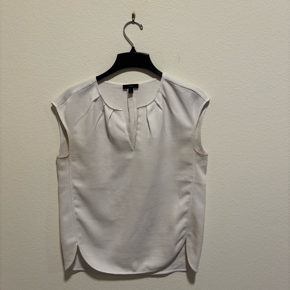 J. Crew Textured White V neck popover Blouse